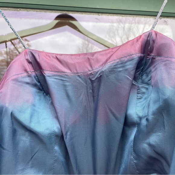 ALYCE DESIGNS Vintage 1990s Blue Iridescent Silk Floral Beaded Fairy Prom Gown - Picture 9 of 16